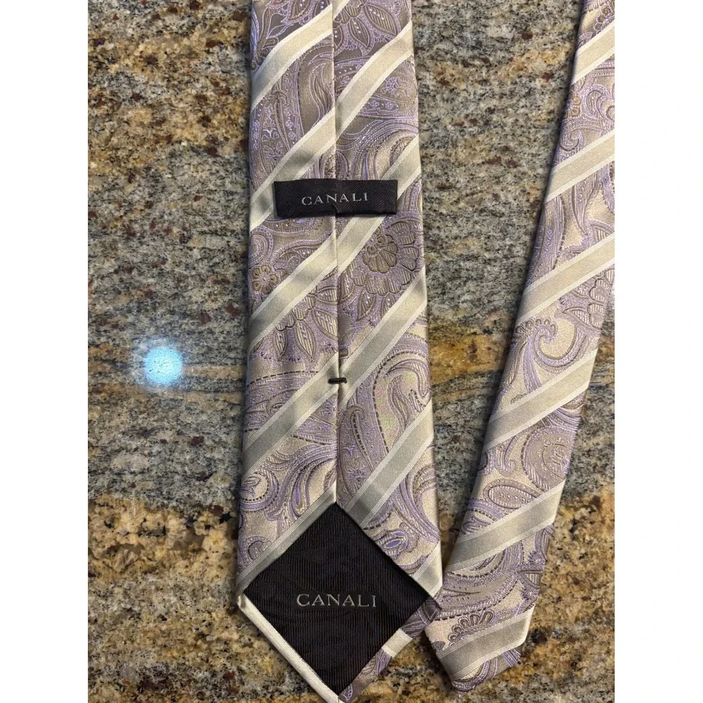 Canali Paisley Striped Necktie‎ 100% Silk Blend Business Formal Elegant